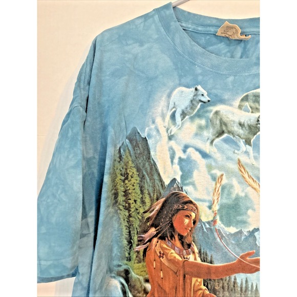 Vtg Y2K The Mountain 2001 T-Shirt 2XL Wolf Dreamcatcher Tie Dye - Excellent Cond - Picture 2 of 13